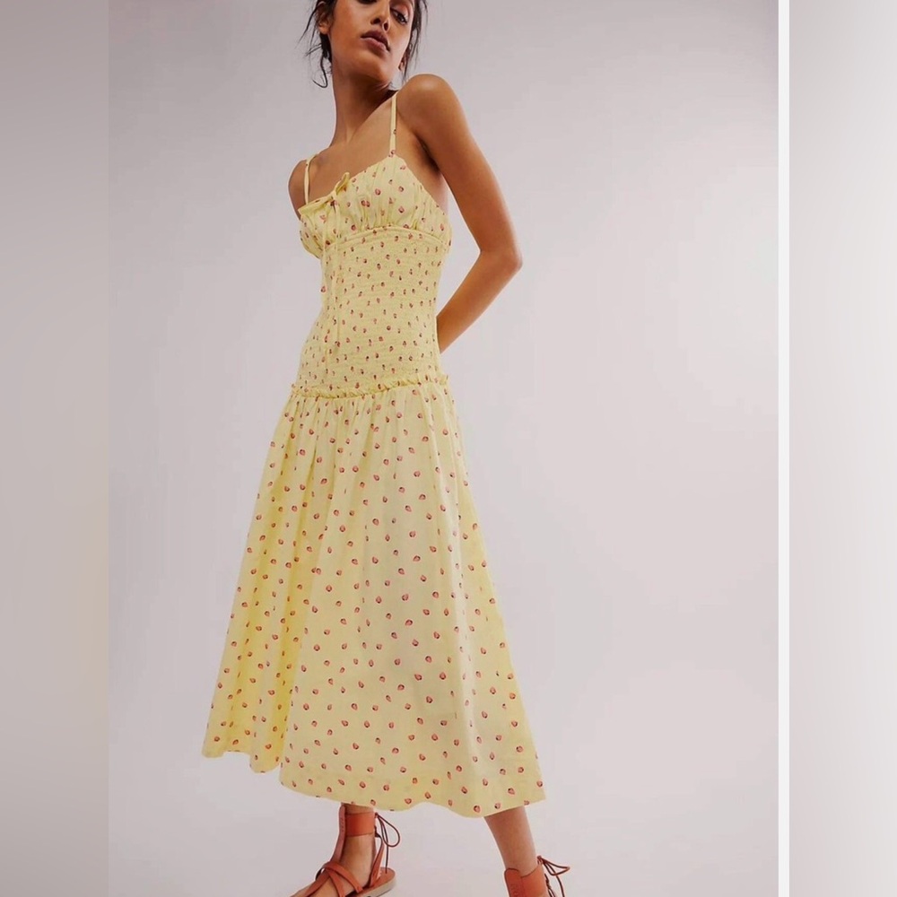 Free people Yellow strawberry pattern Midi Dress